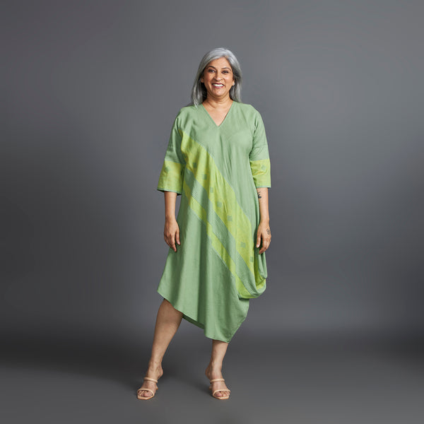 TASHI Cowl Dress - Green stripe (LAST PIECES)