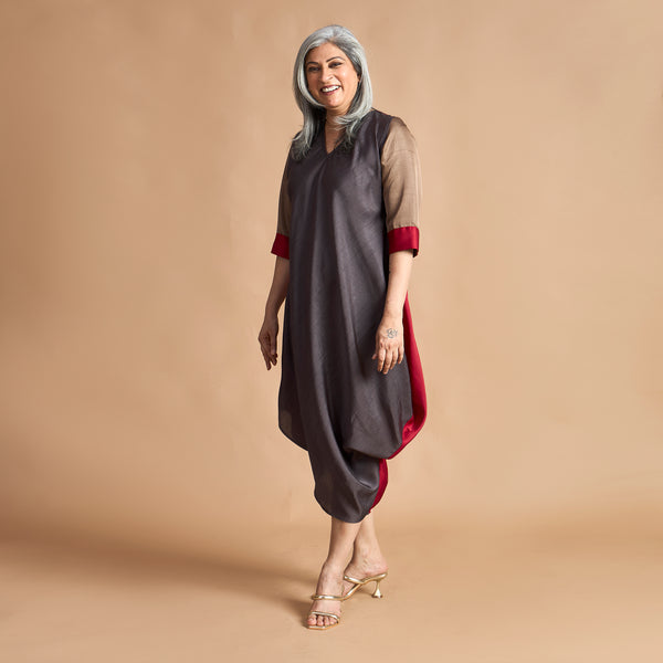 TASHI Cowl Dress - Red & Grey (SOLD OUT)