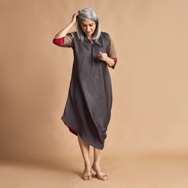 TASHI Cowl Dress - Red & Grey (SOLD OUT)