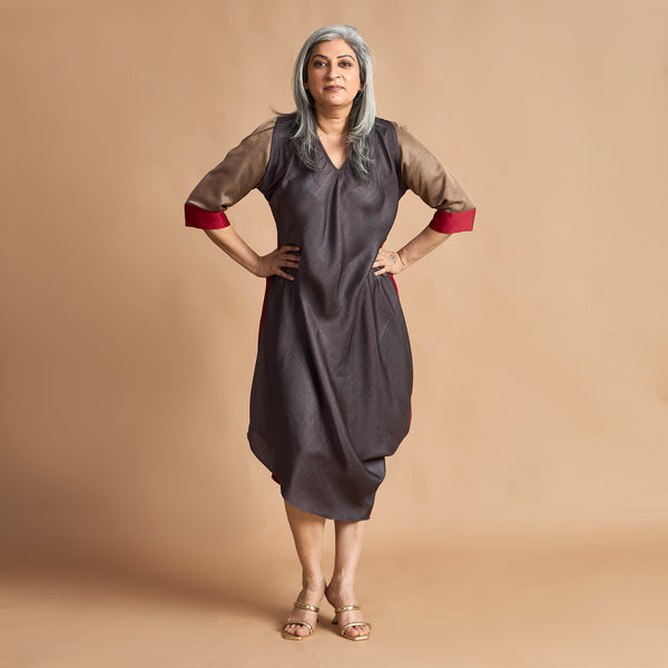 TASHI Cowl Dress - Red & Grey (SOLD OUT)