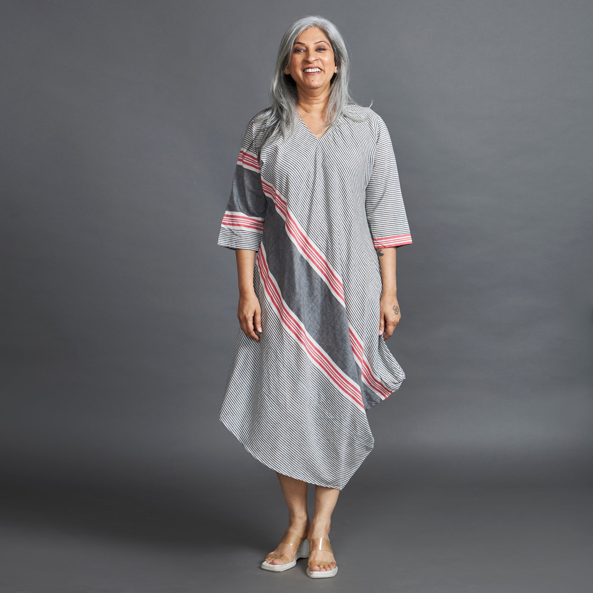 TASHI Cowl Dress - Grey Stripe (LAST PIECE)