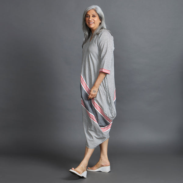 TASHI Cowl Dress - Grey Stripe (LAST PIECE)