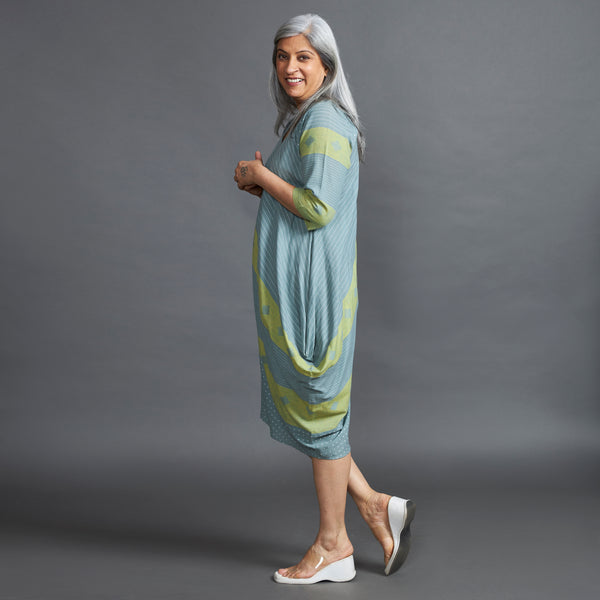 TASHI Cowl Dress - Teal Stripe (LAST PIECE)