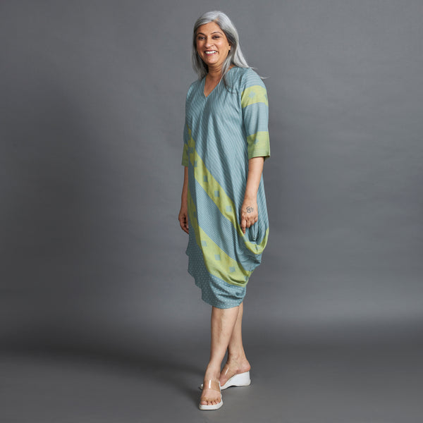 TASHI Cowl Dress - Teal Stripe (LAST PIECE)