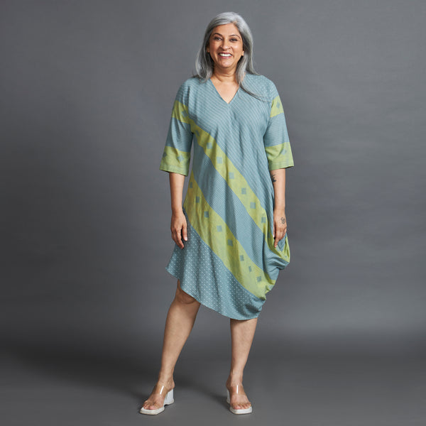 TASHI Cowl Dress - Teal Stripe (LAST PIECE)