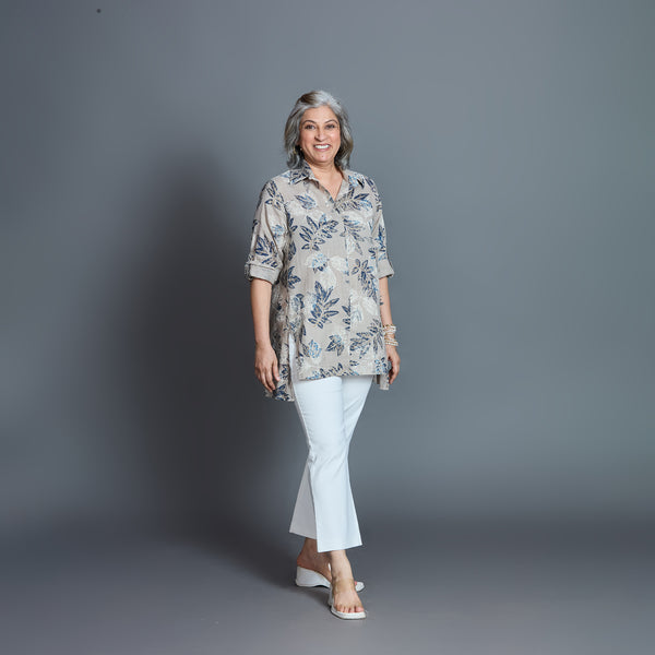 UMI Shirt - Stone Navy Printed Linen