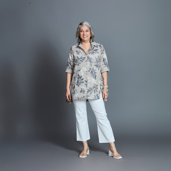 UMI Shirt - Stone Navy Printed Linen