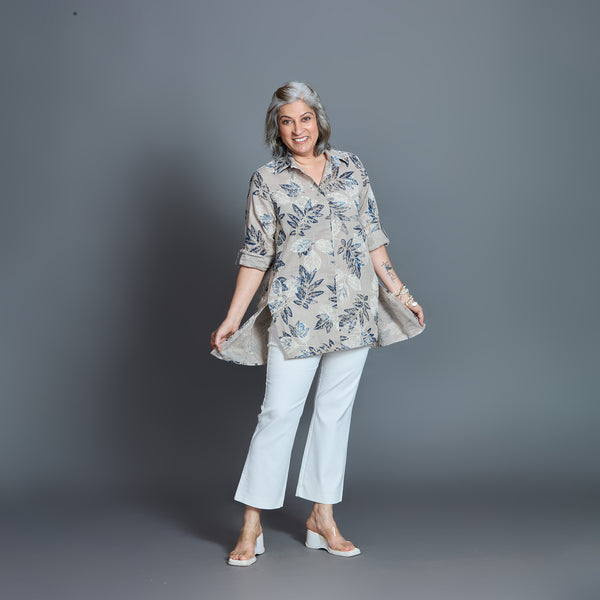 UMI Shirt - Stone Navy Printed Linen