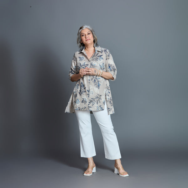 UMI Shirt - Stone Navy Printed Linen
