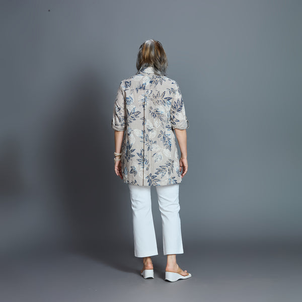 UMI Shirt - Stone Navy Printed Linen