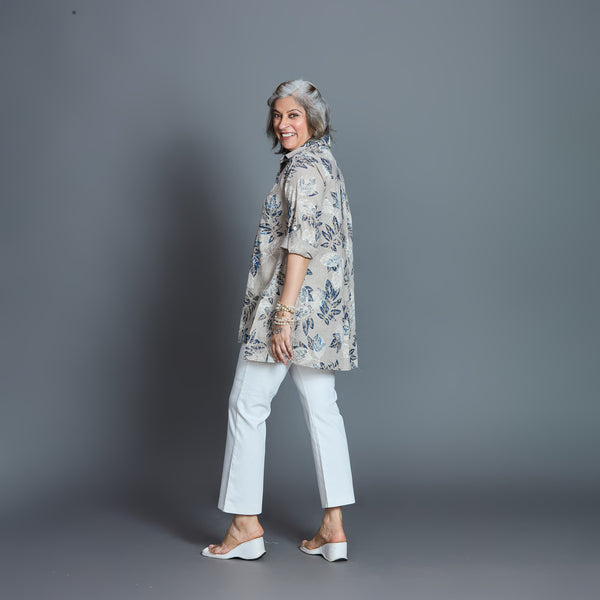 UMI Shirt - Stone Navy Printed Linen