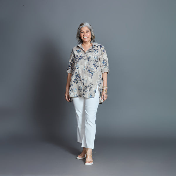 UMI Shirt - Stone Navy Printed Linen