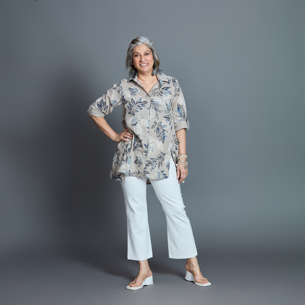 UMI Shirt - Stone Navy Printed Linen
