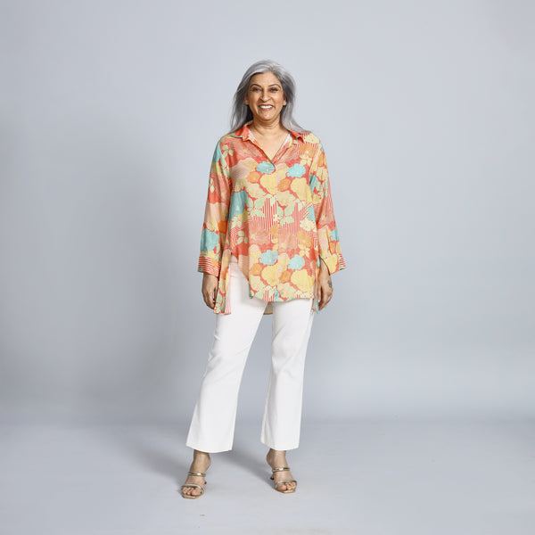 VEDA Shirt - Peach Yellow Print (SALE)