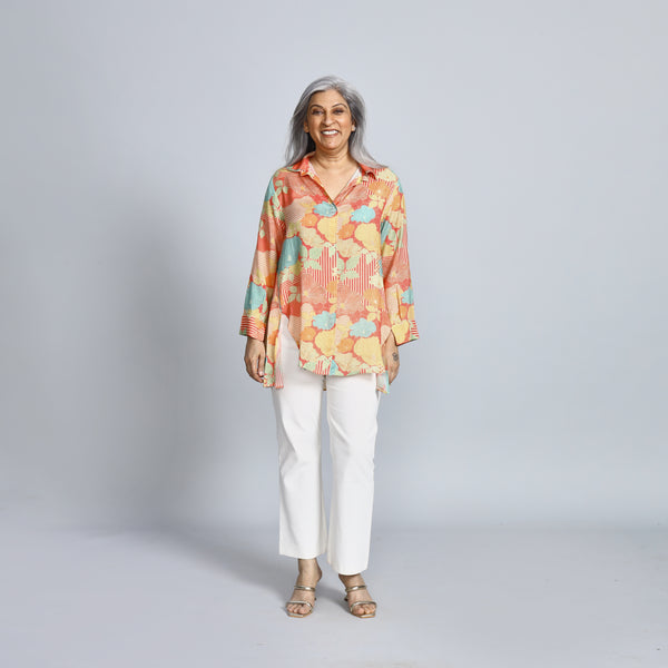 VEDA Shirt - Peach Yellow Print (SALE)