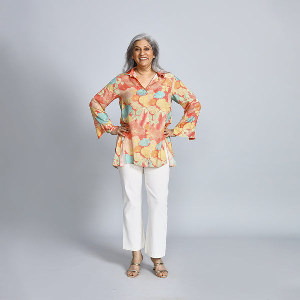 VEDA Shirt - Peach Yellow Print (SALE)