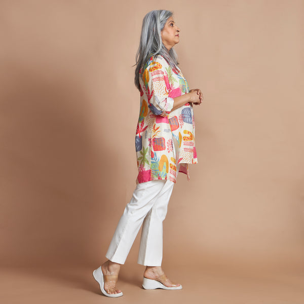 VEDA Asymmetric Shirt - Ivory Print (LAST PIECES)