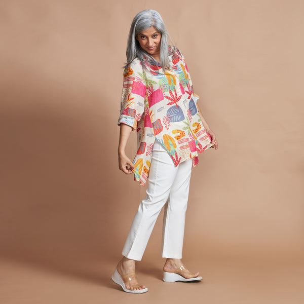 VEDA Asymmetric Shirt - Ivory Print (LAST PIECES)