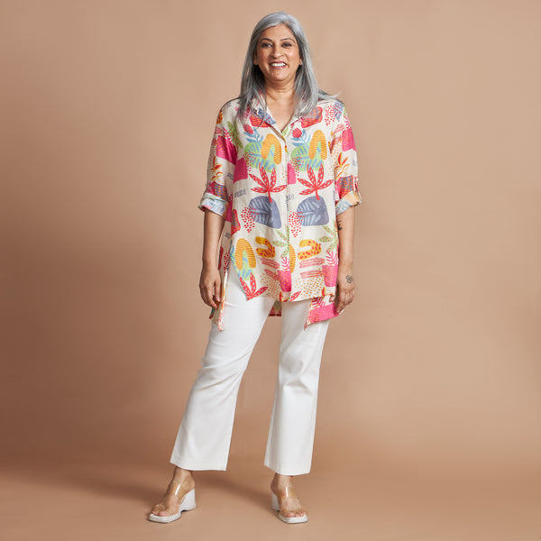 VEDA Asymmetric Shirt - Ivory Print (LAST PIECES)
