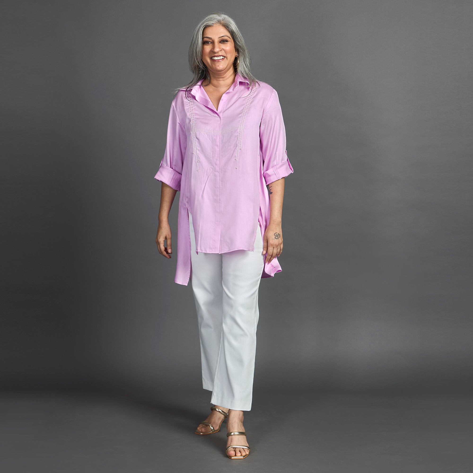 VEDA Asymmetric Shirt - Lilac Satin (LAST PIECES)