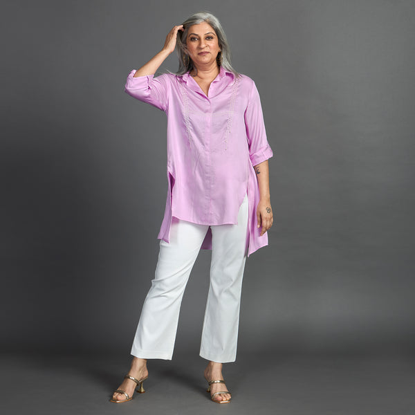 VEDA Asymmetric Shirt - Lilac Satin (LAST PIECES)