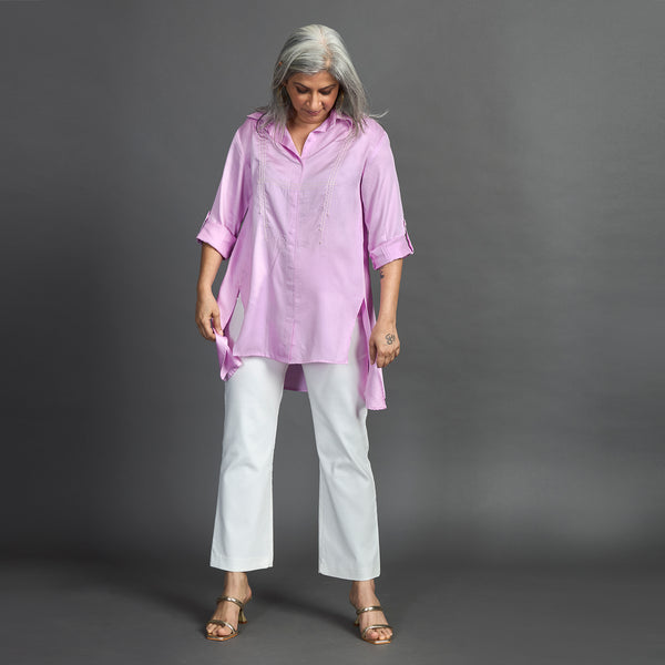 VEDA Asymmetric Shirt - Lilac Satin (LAST PIECES)