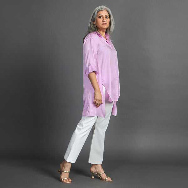 VEDA Asymmetric Shirt - Lilac Satin (LAST PIECES)