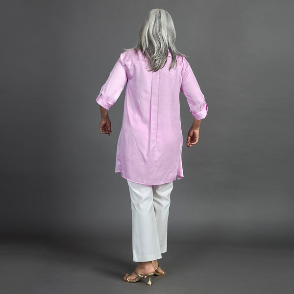 VEDA Asymmetric Shirt - Lilac Satin (LAST PIECES)