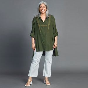 UMI Asymmetric Shirt - Military Green with yellow (LAST PIECE)