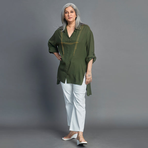 UMI Asymmetric Shirt - Military Green with yellow (LAST PIECE)