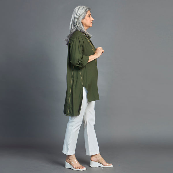 UMI Asymmetric Shirt - Military Green with yellow (LAST PIECE)