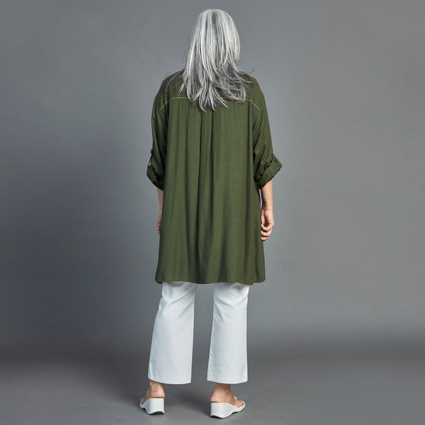 UMI Asymmetric Shirt - Military Green with yellow (LAST PIECE)