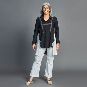 UMI Asymmetric Shirt - Black with Ivory (LAST PIECES)