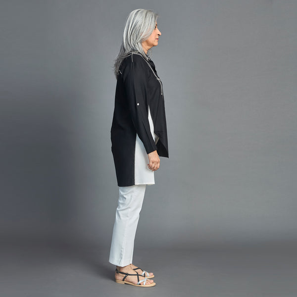 UMI Asymmetric Shirt - Black with Ivory