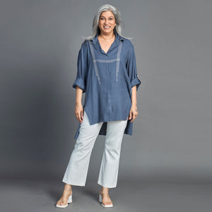 UMI Asymmetric Shirt - Grey with ivory (LAST PIECE)