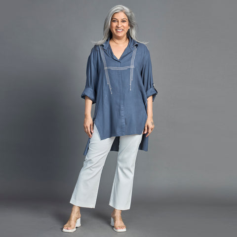 UMI Asymmetric Shirt - Grey with ivory (LAST PIECES)