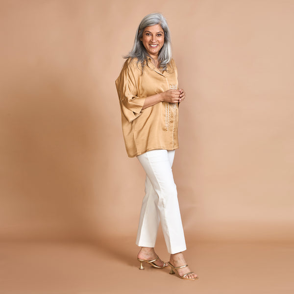 GIN Oversize Shirt - Fawn with embroidery