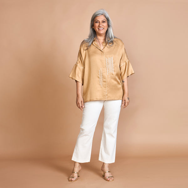 GIN Oversize Shirt - Fawn with embroidery