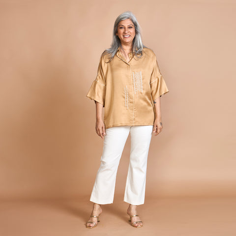 GIN Oversize Shirt - Fawn with embroidery