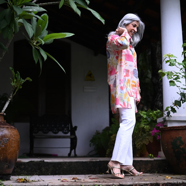 VEDA Asymmetric Shirt - Ivory Print (LAST PIECES)