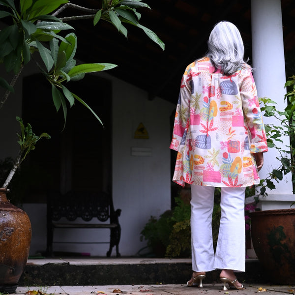 VEDA Asymmetric Shirt - Ivory Print (LAST PIECES)