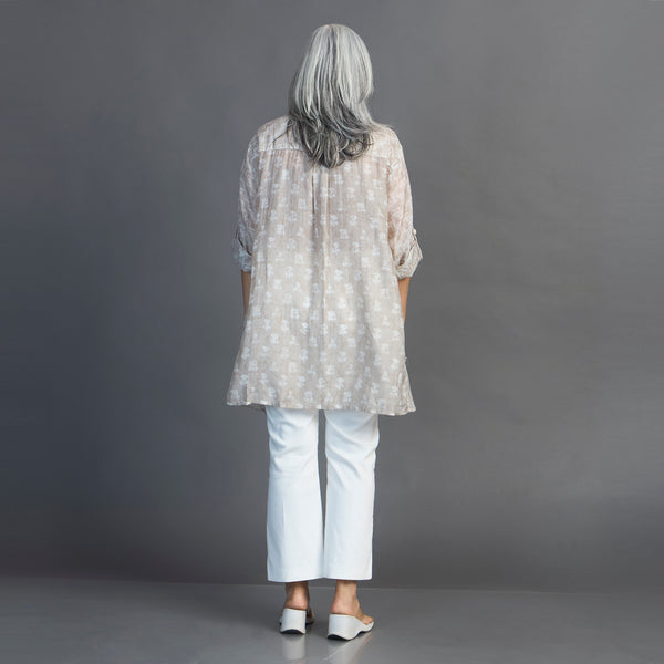 VEDA Asymmetric Shirt - Cappucino Ivory print (LAST PIECES)