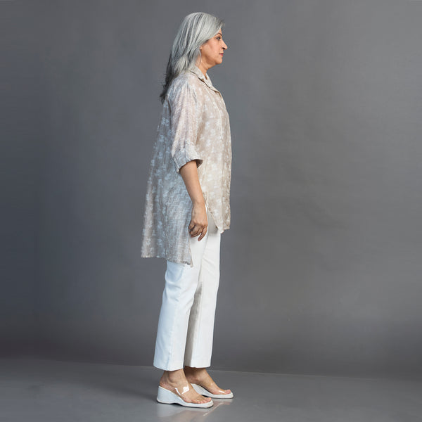 VEDA Asymmetric Shirt - Cappucino Ivory print (LAST PIECES)