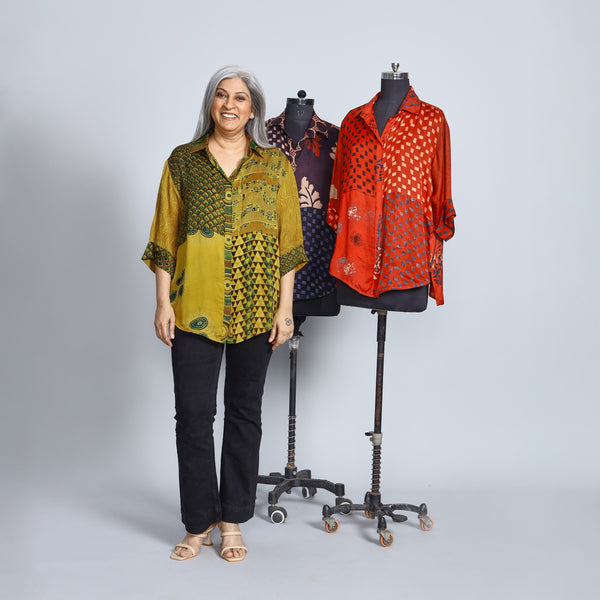 SHIREEN Shirt - HALDI YELLOW Ajrakh Modal Satin (PROMO)