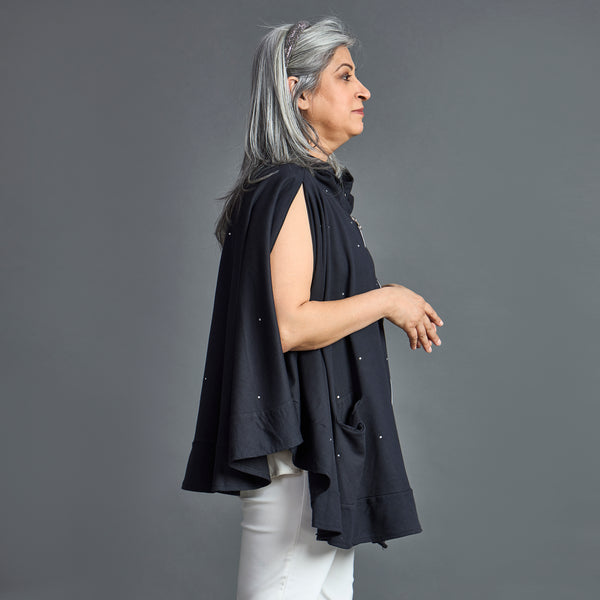 Winter Cape - Black overlap neck with Zipper (LAST PIECES)