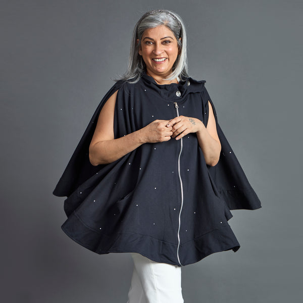 Winter Cape - Black overlap neck with Zipper (LAST PIECES)