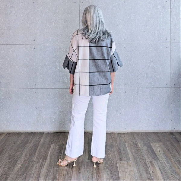 Yoko Oversize Shirt - Ivory & Grey