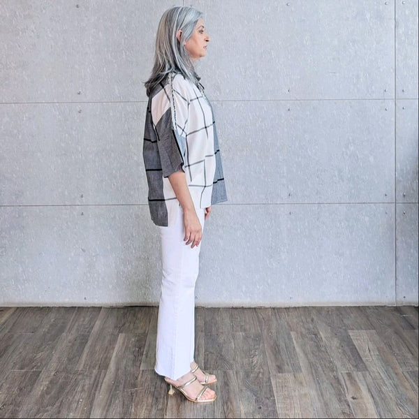 Yoko Oversize Shirt - Ivory & Grey