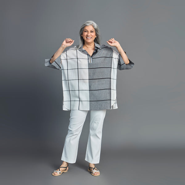 Yoko Oversize Shirt - Ivory & Grey (PROMO)