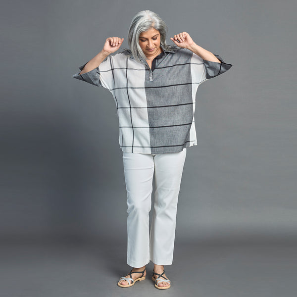 Yoko Oversize Shirt - Ivory & Grey